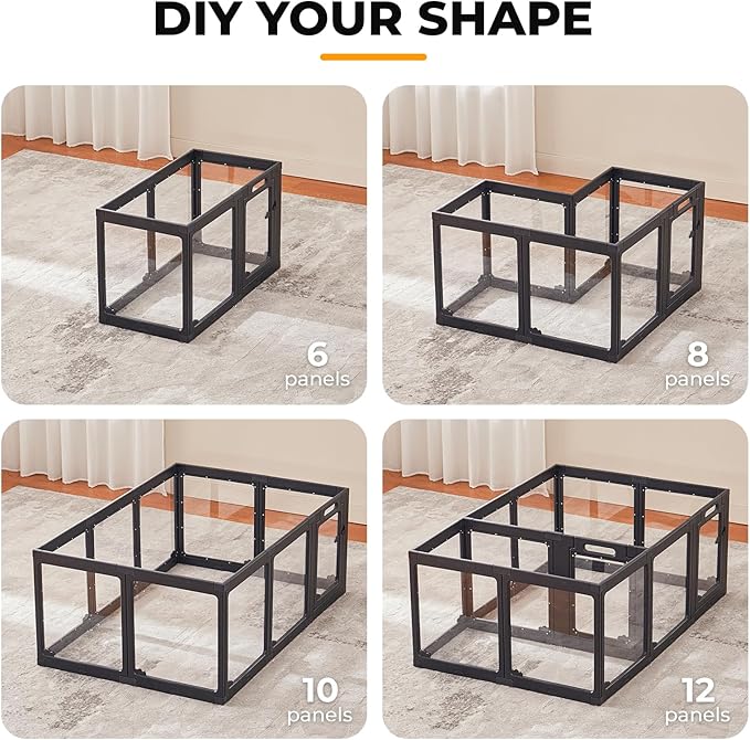 Acrylic Dog Playpen Indoor, Clear Dog Play Pen for Puppies and Small Dogs, Easy Assembly & Clean Puppy Pen (23.6", 10 Panels, Black)