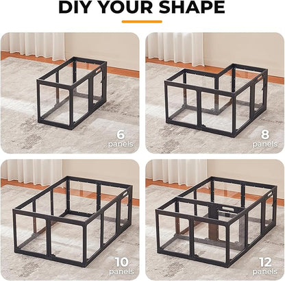 Acrylic Dog Playpen Indoor, Clear Dog Play Pen for Puppies and Small Dogs, Easy Assembly & Clean Puppy Pen (23.6", 8 Panels, Black)