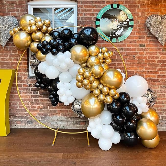 Metallic Gold and Premium Latex Black White Balloons, 60Pcs 12 Inch Black Gold Confetti Balloons with Black and Gold Ribbons Set for Birthday Graduation Baby Shower Wedding Party Decorations