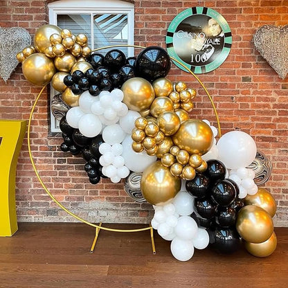Metallic Gold and Premium Latex Black White Balloons, 60Pcs 12 Inch Black Gold Confetti Balloons with Black and Gold Ribbons Set for Birthday Graduation Baby Shower Wedding Party Decorations