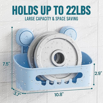 TAILI Shower Caddy Suction Cup 2 Pack, Heavy Duty Bathroom Organizer, Removable Shelves for Inside Shower, Shampoo, Waterproof Suction Plastic Storage for Bathroom Accessories Holder, Blue