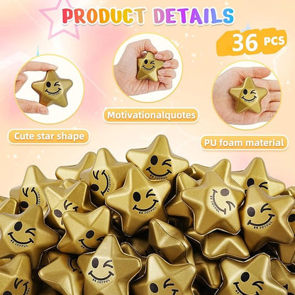 36PCS Stress Balls, Star Stress Balls for Adults & Kids, Mini Foam Ball Stress Relief Toys, Fidget Anxiety & Anger Relief at Work/School/Home, Student Prizes, Perfect Party Favors