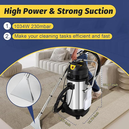 Carpet Cleaner Machine, 3 in 1 Portable Wet Dry Sofa Curtain Fabric Dust Cleaner,40L Commercial Floor Cleaning Machines with Long Flat/Dry/Water Vacuum Head and Round Brush