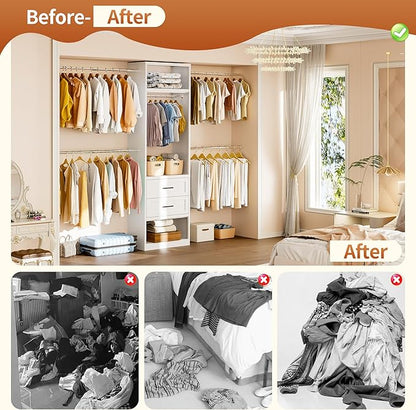 78.7" H Metal Closet System with 2 Drawers, 4.6-7.8 FT Closet Organizer with 5 Hanging Rods, Walk In Closet Organizer System, Built-in Wardrobe Clothes Rack