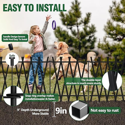 Metal Decorative Garden Fence 24" H x 24" W (10 Panels, 20 Ft Total) Rustproof Animal Barrier No Dig Decorative Fencing for Dogs,Pet, Yard,& Patio, Landscape, Border，Easy Installation