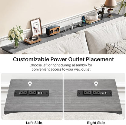 Kitstorack 2-Pack Dark Gray Console Table, 7.9" Deep Panel, Adjustable Height (25"-33") & with 2 Power Outlets, Behind Sofa Couch Table, Use Together or Separately, 79" L
