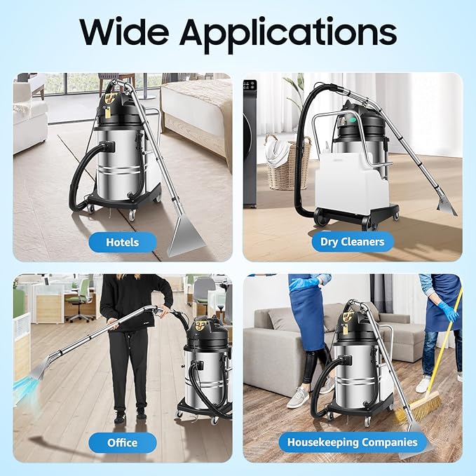 LOYALHEARTDY Carpet Cleaner Machine, 3 in 1 Portable Wet Dry Sofa Curtain Fabric Dust Cleaner,60L Commercial Floor Cleaning Machines with Long Flat/Dry/Water Vacuum Head and Round Brush
