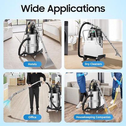 LOYALHEARTDY Carpet Cleaner Machine, 3 in 1 Portable Wet Dry Sofa Curtain Fabric Dust Cleaner,60L Commercial Floor Cleaning Machines with Long Flat/Dry/Water Vacuum Head and Round Brush