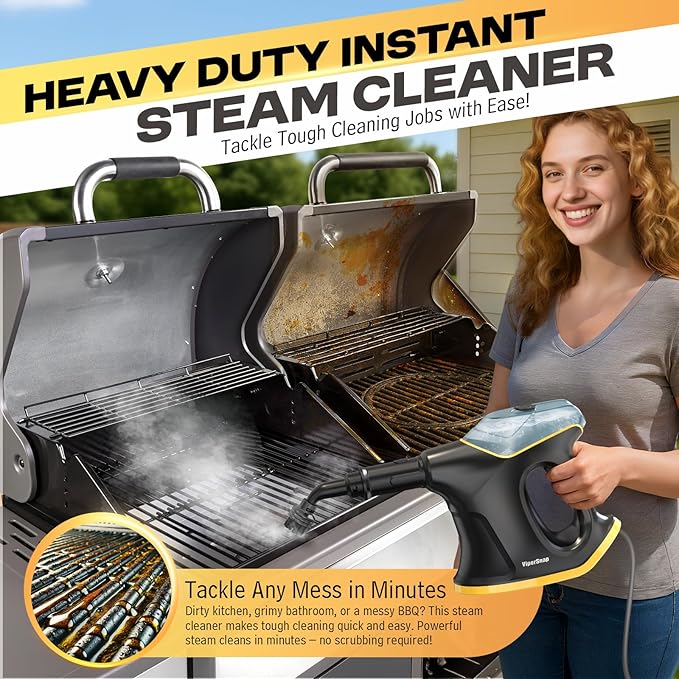 Heavy Duty Steam Cleaner with Continuous Spray & Safety Lock, Multipurpose Handheld Steamer for Home Use, 10S Fast Heating Steamer with 9PC Accessories for Car Furniture Kitchen Grout and Upholstery