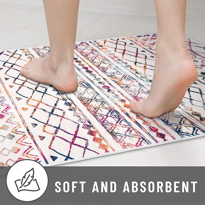 KUTA 2x6 Non-Slip Washable Runners for Hallways, Multi-Color Moroccan Boho Distressed Geometric Vintage Kitchen Runner, Ultra Soft Floor Mat for Entryway, Bathroom, Laundry, Living Room, Bedroom