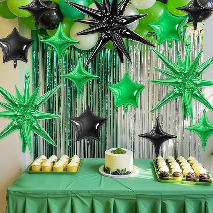 Black Green Star Balloon,16Pcs Star Foil Balloons Set with 22Inch Explosion Spike Cone Balloons and 10Inch Quadrangle Helium Balloon for Birthday Wedding Baby Shower and Halloween Party Decorations