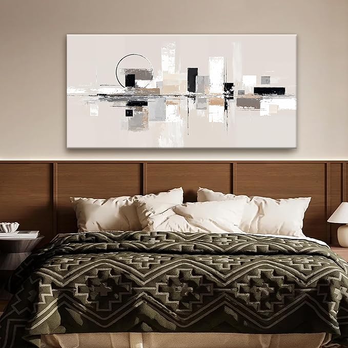 QSQ Abstract Wall Art Black White Wall Art Painting Grey Brown Canvas Art Wall Decor Prints Minimalist Abstract Wall Decor For Living Room Bedroom Kitchen Office Home Decoration 24" × 48"