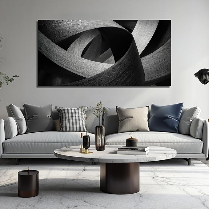 JuhaiArt Abstract Wall Art Gray Wall Decor Black Picture Canvas for Living Room Bedroom Office 29" x 59" Lines Artwork Poster