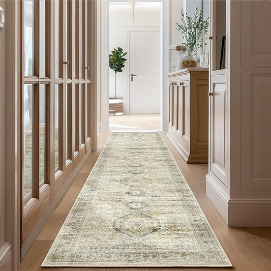 Long Bathroom Rugs Runner - Washable Runner Rugs for Hallway 2x10, Ultra-Thin Soft Kitchen Carpet Runner, Anti Slip Backing Runner Rugs for Entrance, Bedroom, Living Room(2'x10', Grey/Yellow)