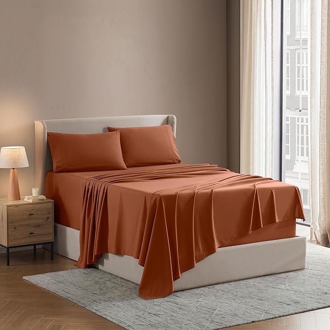 Nestl Full Sheet Set - Luxury 1800 Ultra-Soft Microfiber Full Bed Sheets - Double Brushed - Deep Pockets - Easy Fit - 4 Piece Set - Bedding Sheets & Pillowcases (Full, Rust)