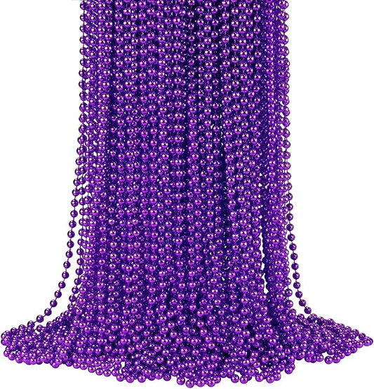 YAXINRUI 72 PCS Purple Bead Necklace, Purple Mardi Gras Beads, Halloween Necklaces, 33 Inch Round Party Beads for Mardi Gras Christmas Halloween Party Favors