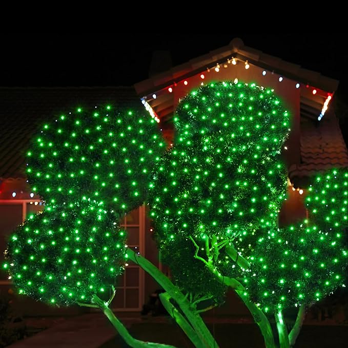 WBao Christmas Lights, 200LED 8.4ft x 5.2ft Net Lights Outdoor Mesh Light with 8 Modes, Timer, UL Certified, End to End Connectable, Waterproof for Lawn, Bushes Outdoor Christmas Decorations, Green