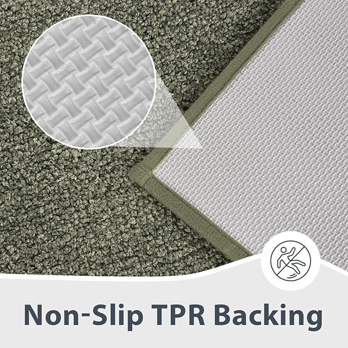 Bathroom Rugs U-Shaped 20" x 24", Non-Slip Extra Soft Absorbent Bath Rugs, Machine Washable Quick Dry Bath Mats for Toilet Base, Sage Green & Budding Green