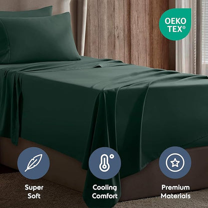 Nestl Twin XL Sheet Set - College Dorm Size - Luxury 1800 Ultra-Soft Microfiber Twin Extra Long Bed Sheets - Deep Pockets - Easy Fit - Extra Soft - 3 Piece Set (Twin XL, Forest Green)