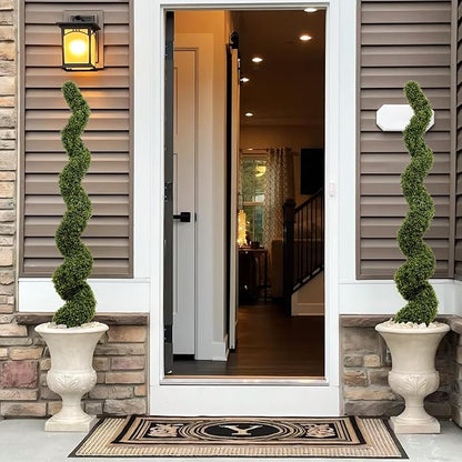 THE BLOOM TIMES 6ft Tall Spiral Topiary Trees Artificial Outdoor Set of 2, Large Faux Boxwood Fake Plants Outside UV Resistant for Front Porch Planter Garden Patio Decor 6 Foot