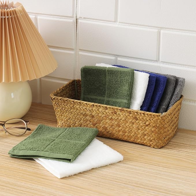 Glynniss Dishcloths Kitchen Highly Absorbent Dish Rags 100% Cotton Dish Cloths for Washing Dishes (Garden Green White)