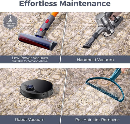 OPPODREAM Thin Vintage Beige 3x6 Runner Rug, 3 x 6 Retro Washable Rug Non Slip, Low-Pile Faux Wool Carpet, Distressed Tan Floor Mat for Kitchen, Hallway, Entry-Way, Entrance, Indoor Back Door