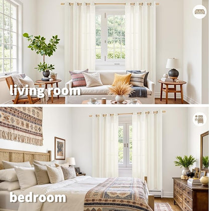 YoungsTex 68 Inch Length Ivory Linen Curtains for Living Room Window, Light Filtering Semi Sheer Drapes with Bronze Grommet Privacy for Bedroom Farmhouse Decorative, 52 x 68 Inch, 2 Panels