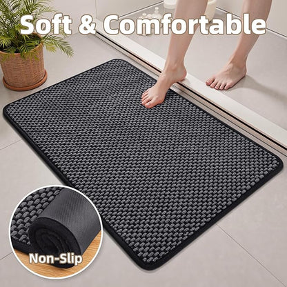 PADOOR-Bath Mat Runner-Super Absorbent Chenille Bathroom Mats-Rubber Backed Bath Mats for Bathroom Non Slip, Easy Clean Bathroom Runner Rugs Front of Bathtub,Shower Room,Sink-17×59