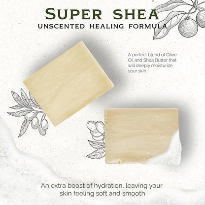 ILS Soap co - Super Shea (Unscented Olive Oil & Shea Butter) All Natural Bar Soap for All Skin Types - Plant Based, Cold Process and Handmade in the USA (3 Pack)