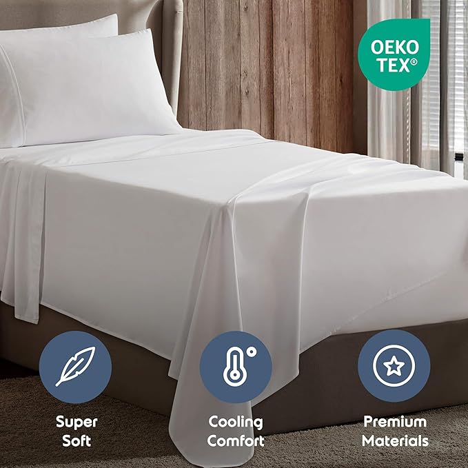 Nestl Twin Sheet Set - 1800 Ultra-Soft Microfiber Twin Bed Sheets - Double Brushed - Deep Pockets - Easy Fit - Extra Soft - 3 Piece Set - Bedding Sheets & Pillowcases (Twin, White)