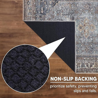 Keen Home Design 6x9 Rug - Machine Washable Area Rug with Non-Slip Backing, Ideal for Living Room, Dining Room, Bedroom - Vintage, Easy Clean, Durable, Low Pile Rug - (6' x 9')
