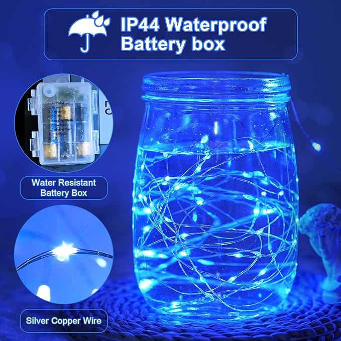 JMEXSUSS 2 Pack Blue Fairy Lights Battery Operated, Total 400 LED 132ft Christmas Fairy Lights with Remote, 8 Modes Blue String Lights for Christmas Tree Bedroom Xmas Wreath Patio Fireplace Decor