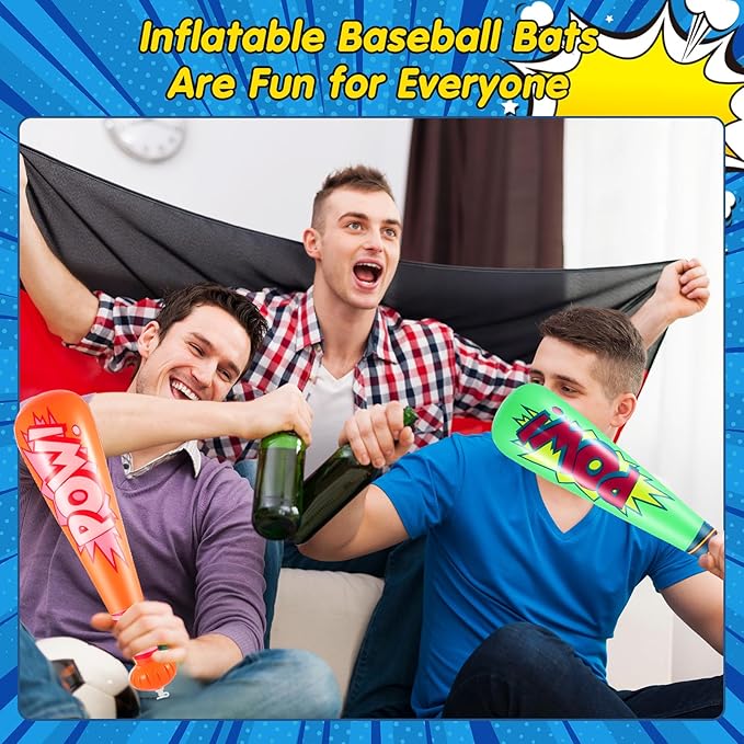 Seematn 32 Pcs Pow Inflatable Baseball Bats 17 Inch Inflatable Blow up Bats for Kids Carnival Game Prizes Bulk Baseball Party Favors Carnival Hero Sports Prizes (Mixed Color)