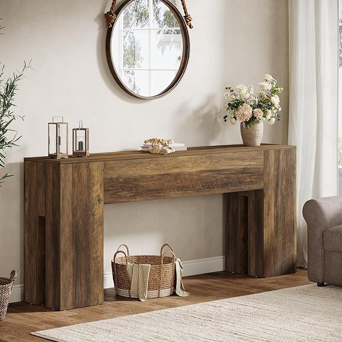 Tribesigns 71-Inch Long Console Table for Entryway, Farmhouse Sofa Console Behind Couch, Entry Table for Hallway, Foyer, Living Room, Brown