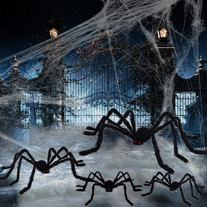 yosager Outdoor Halloween Decorations 4Pcs Realistic Giant Spiders, Huge Hairy Scary Halloween Spider Prop, Black Spooky Spider for Indoor House Outdoor Window Yard Patio Decor (24" 24" 36" 60")