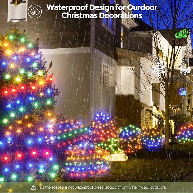 WBao Christmas Lights Outdoor, 200LED 8.4ft x 5.2ft Christmas Net Lights with 8 Modes, Timer, End to End Connectable, Waterproof LED Net Lights for Lawn, Bushes, Trees Xmas Decorations, Multicolor