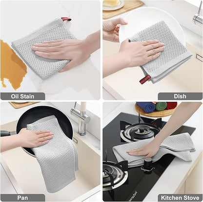 Homaxy 100% Cotton Kitchen Towels and Dishcloths Set, 12 x 12 Inches and 13 x 28 Inches, Set of 10 Bulk Kitchen Towels Set, Ultra Soft Absorbent Dish Cloths for Washing Dishes, Light Gray