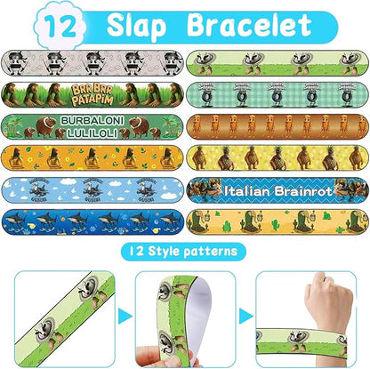126 PCS Italian Brainrot Party Favors Set – Temporary Tattoos, Slap Bracelets, Invitation Cards, Keychains, Gift Bags & Make a Face Stickers for Italian Brainrot Party Gift Giveaways, Holiday Rewards