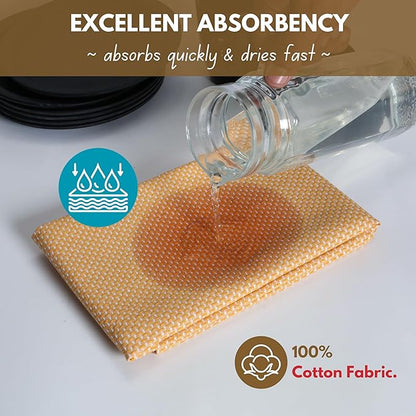 Native Fab 4 Pack Dotted Pattern Kitchen Dish Towels Cotton Super Absorbent Quick Drying Reusable 18x26 Inches - Bar Hand Towels, Kitchen Cleaning Towels with Hanging Loop, Mustard Yellow