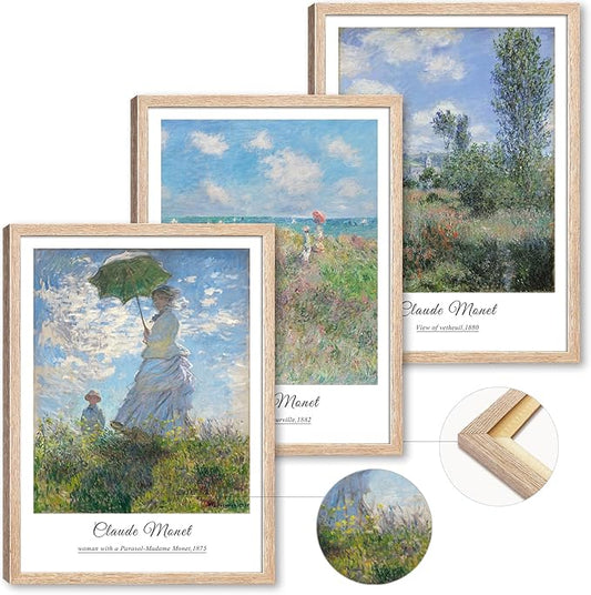 Vintage Claude Monet Canvas Wall Art, Framed Impressionism Landscape Paintings Kitchen Office Decor, Minimalist Classic Botanical Poster Prints Home Decoration for Bedroom Living Room 12x16 Inch