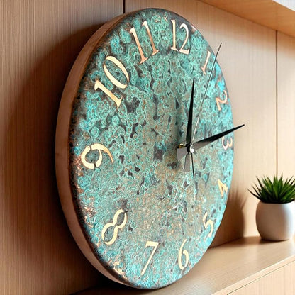 Handmade Pure Copper Wall Clock for Home Decoration, Decor Clock for Living Room, Bedroom and Kitchen, Rustic Decorative Mural Clock Art for Farmhouse (Numbers of Patina, 11)