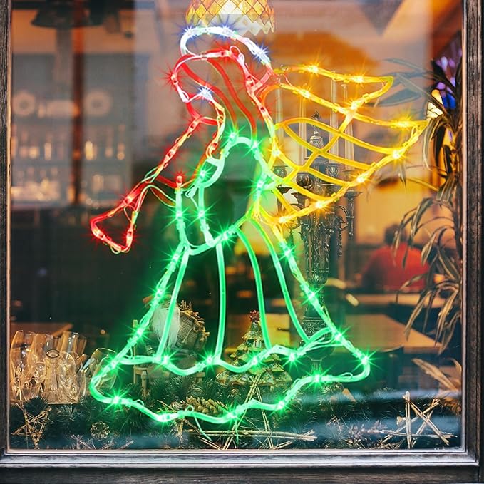 Christmas Decorations - 16" Christmas Window Silhouette Lights - 4 Pack Colour Lighted Candle & Nativity & Bethlehem Star & Angel for Holiday Indoor and Outdoor Wall Door Window Decorate
