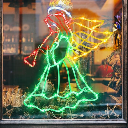 Christmas Decorations - 16" Christmas Window Silhouette Lights - 4 Pack Colour Lighted Candle & Nativity & Bethlehem Star & Angel for Holiday Indoor and Outdoor Wall Door Window Decorate