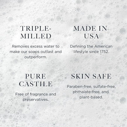 Caswell-Massey Pure Castile Bar Soap for Men & Women, Unscented & Moisturizing Natural Soap Bar for All Skin Types, Made with Essential Oils & Plant-Based Formula for Face, Body & Hair, 6.4 oz