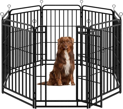 Dog Playpen Outdoor 8 Piece Panels Heavy Duty Dog Fence 47" Height with Thick Pipe Anti-Rust with Doors Portable for RV Camping Yard, Total 18FT, 25 Sq.ft, Snowy Black