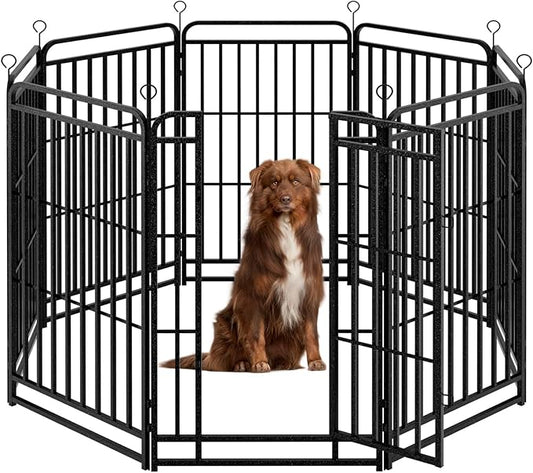 Dog Playpen Outdoor 8 Piece Panels Heavy Duty Dog Fence 47" Height with Thick Pipe Anti-Rust with Doors Portable for RV Camping Yard, Total 18FT, 25 Sq.ft, Snowy Black