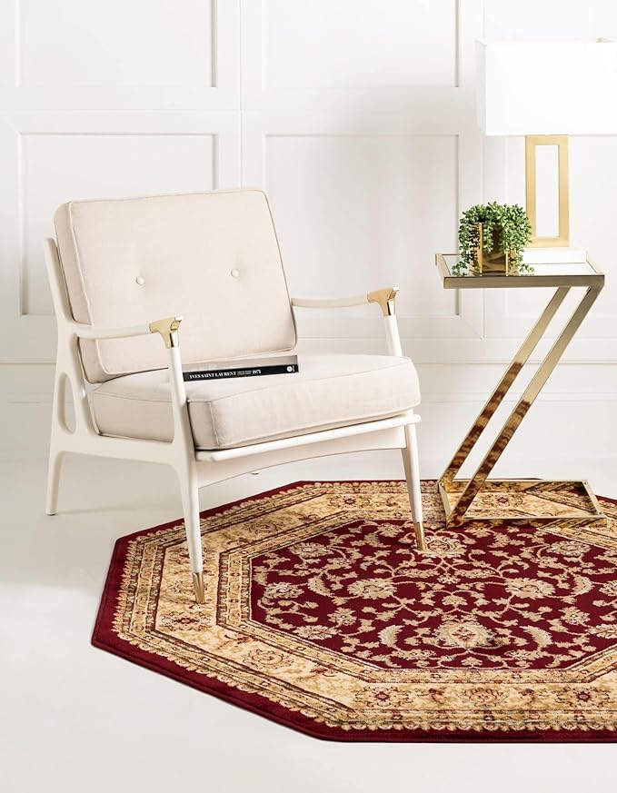 Rugs.com Aditi Collection Rug – 5' 3 Octagon Red Low Rug Perfect for Living Rooms, Kitchens, Entryways