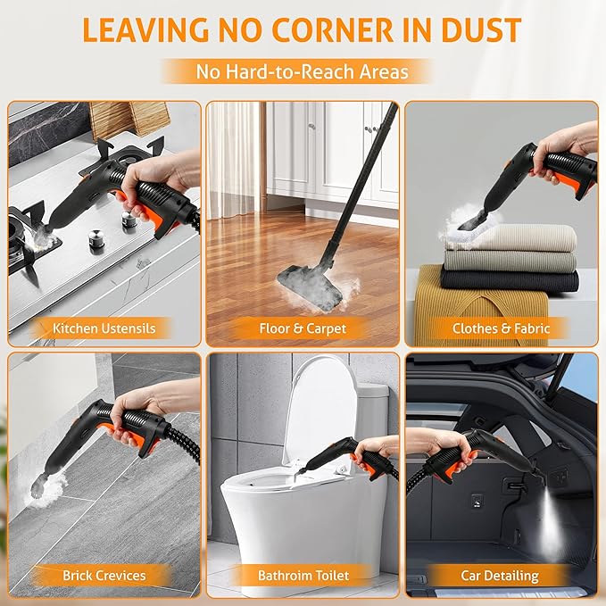 WICHEMI Steam Cleaner with Extension Pole, 71 oz, Steam Cleaner for Home, Adjustable Steam Pressure, 26 Accessories, Handheld Steam Cleaner for Walls, Gaps, Hard Floors, and Tiles