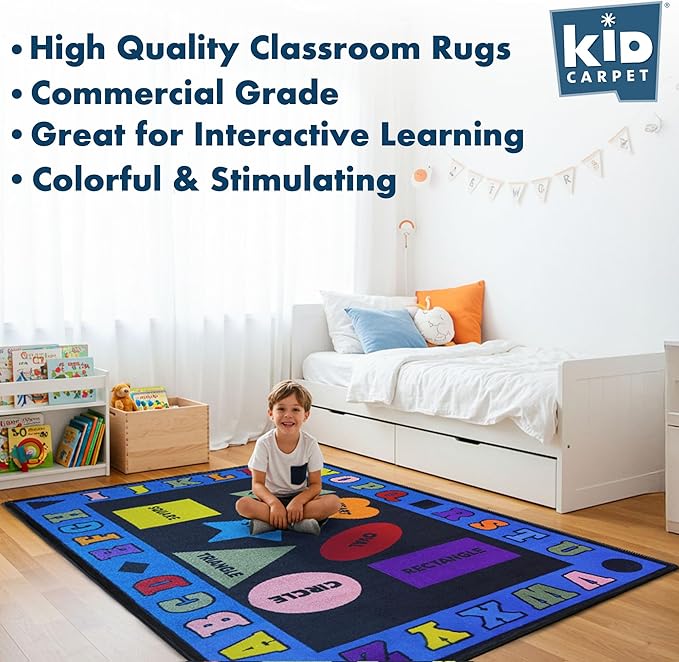 Shapes with The Alphabet Classroom Rug 7'6" x 12' Rectangle, Educational Classroom Rug, Kids Learning Play Mat | Area Rug for Bedroom or Playroom