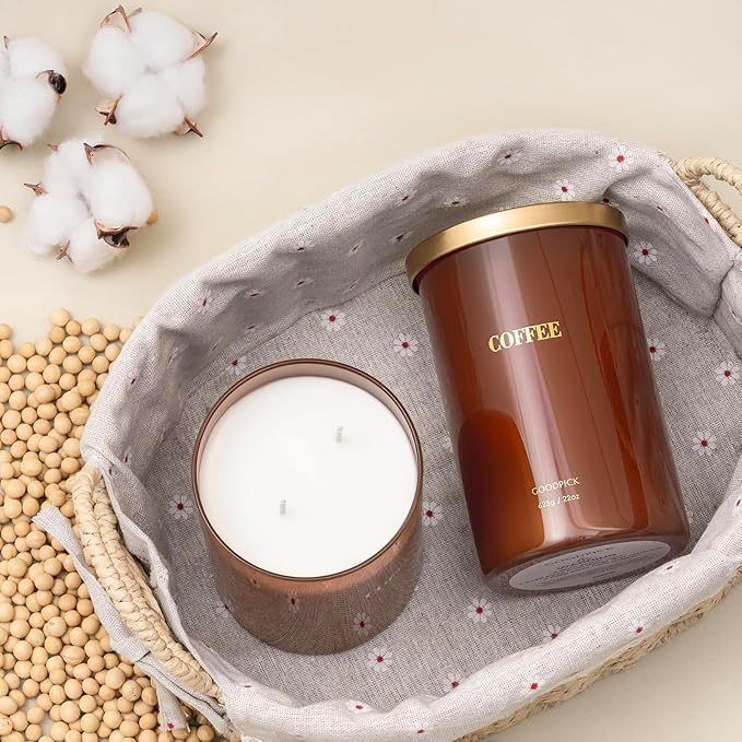 Goodpick Coffee Scented Candle 22 oz, Soy Candles for Home Scented, 120 Hours Burn Time, 2 Wicks